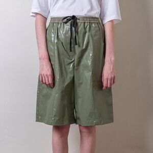 Rachel Comey- Olive Green Waxed Linsley Long Length Drawstring Shorts
